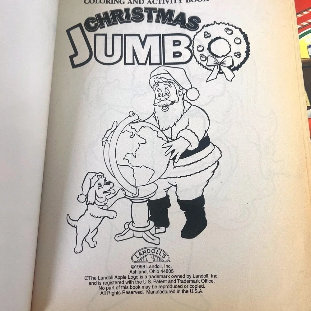 Vintage jumbo Christmas‎ coloring and activity book Landolls 1993 edition puppy